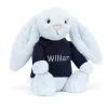 Jellycat Bashful Blue Bunny with Personalised Navy Jumper