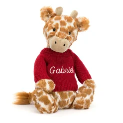 Jellycat Bashful Giraffe with Personalised Red Jumper
