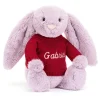 Jellycat Bashful Lilac Bunny with Personalised Red Jumper