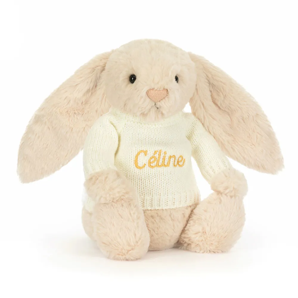 Jellycat Bashful Luxe Bunny Willow with Personalised Cream Jumper