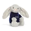 Jellycat Bashful Shimmer Bunny with Personalised Navy Jumper
