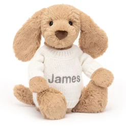 Jellycat Bashful Toffee Puppy with Personalised Cream Jumper