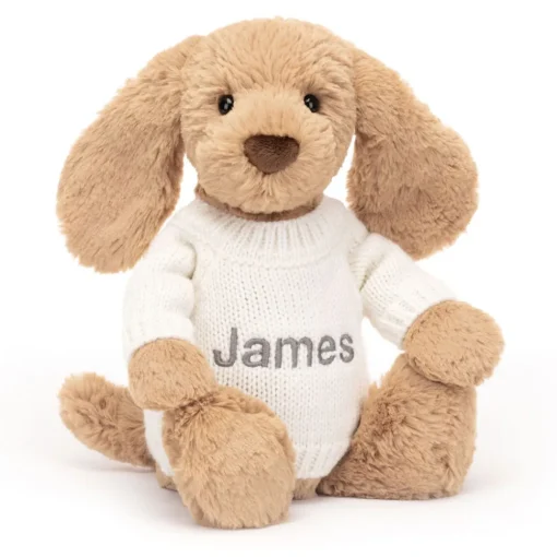 Jellycat Bashful Toffee Puppy with Personalised Cream Jumper