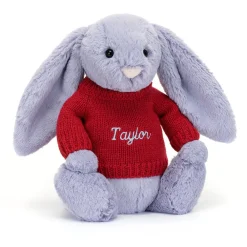 Jellycat Bashful Viola Bunny with Personalised Red Jumper