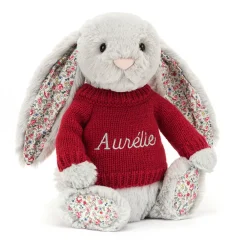 Jellycat Blossom Silver Bunny with Personalised Red Jumper
